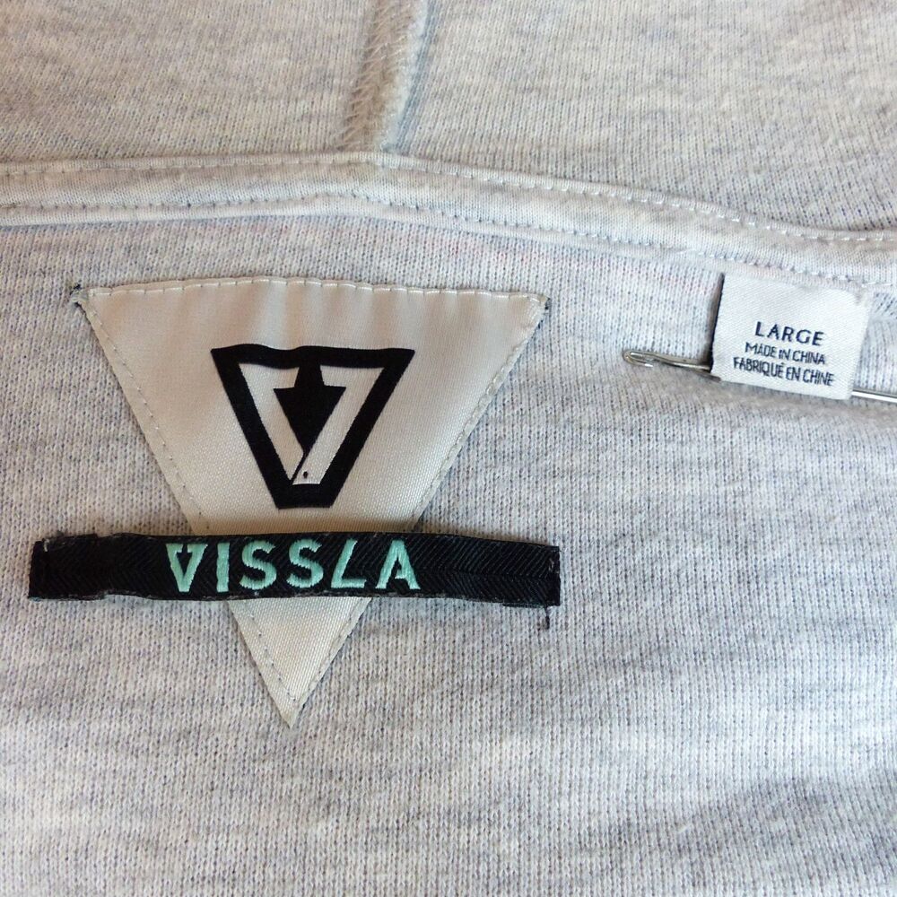 Vissla Hoodie Mens L Storm Gray Striped Foghorn Zip French Terry Surf Beach FLAW - Picture 3 of 16